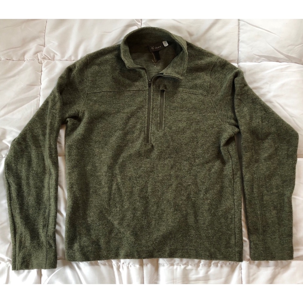 Ibex Merino Wool Half-Zip Olive Sweater